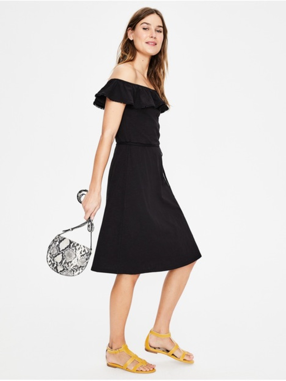 Boden Black Off-Shoulder Midi Dress